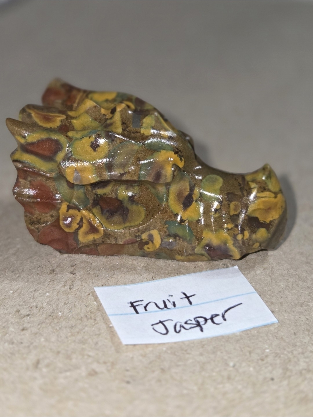 Detailed Fruit Jasper Crystal Carved Dragon Head Stone Sculpture Decor